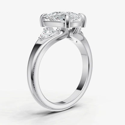 Elongated Cushion Engagement Ring with Half Moon Side Diamonds