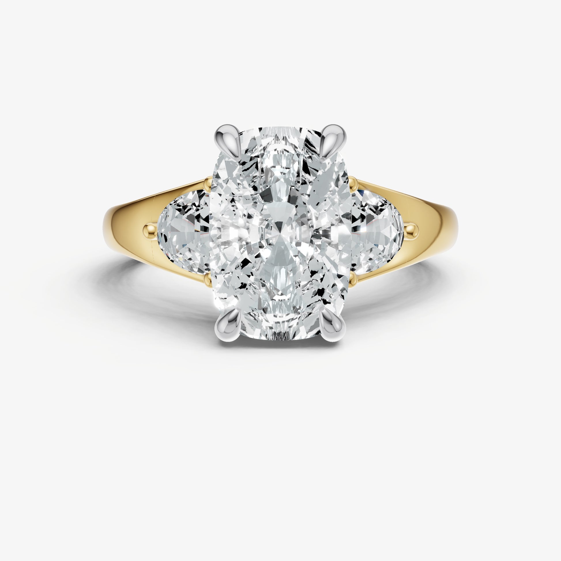 Elongated Cushion Engagement Ring with Half Moon Side Diamonds