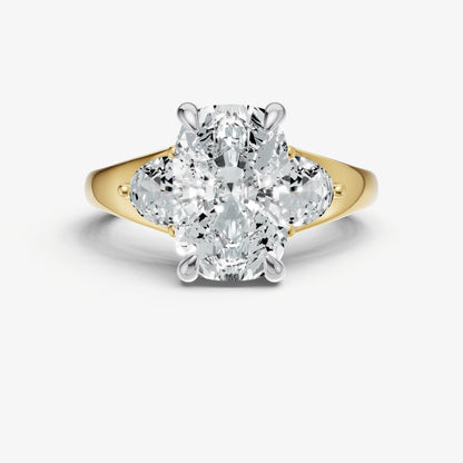 Elongated Cushion Engagement Ring with Half Moon Side Diamonds