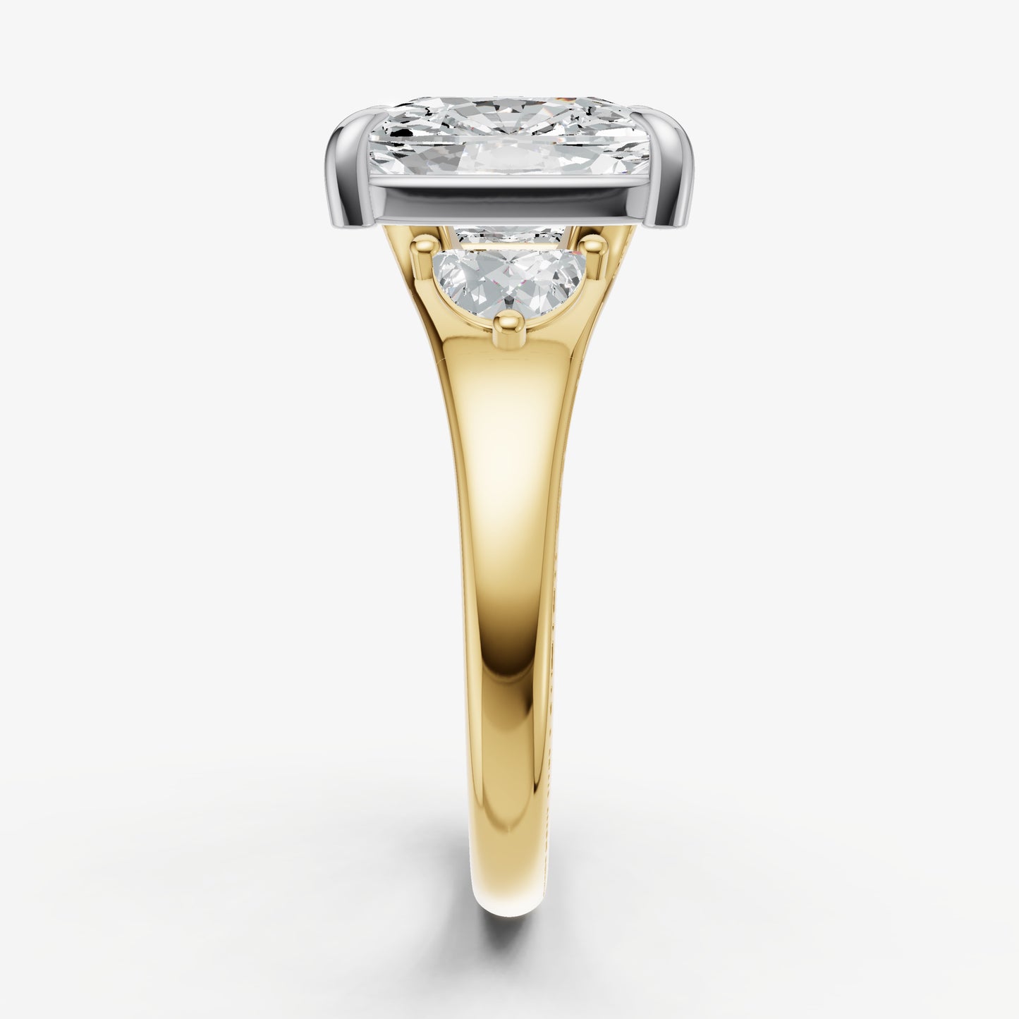 Elongated Cushion Engagement Ring with Half Moon Side Diamonds