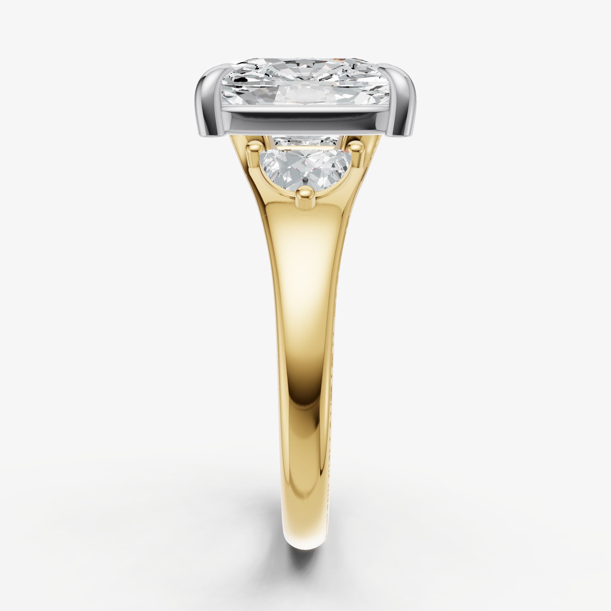 Elongated Cushion Engagement Ring with Half Moon Side Diamonds