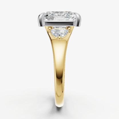 Elongated Cushion Engagement Ring with Half Moon Side Diamonds