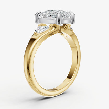 Elongated Cushion Engagement Ring with Half Moon Side Diamonds