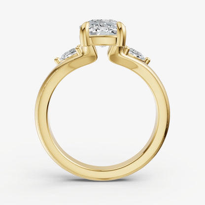 Elongated Cushion Engagement Ring with Half Moon Side Diamonds