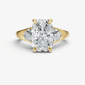 Elongated Cushion Engagement Ring with Half Moon Side Diamonds
