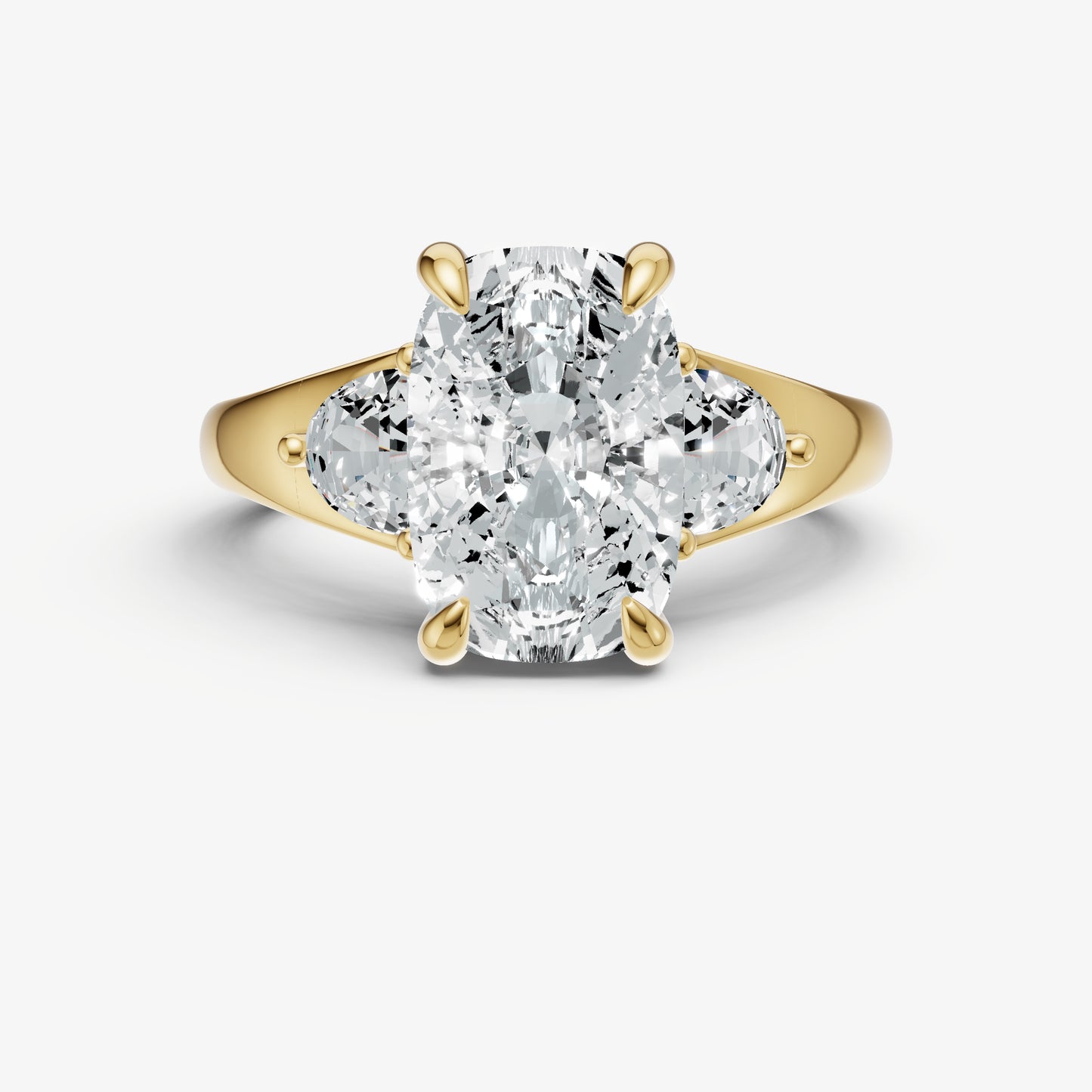 Elongated Cushion Engagement Ring with Half Moon Side Diamonds