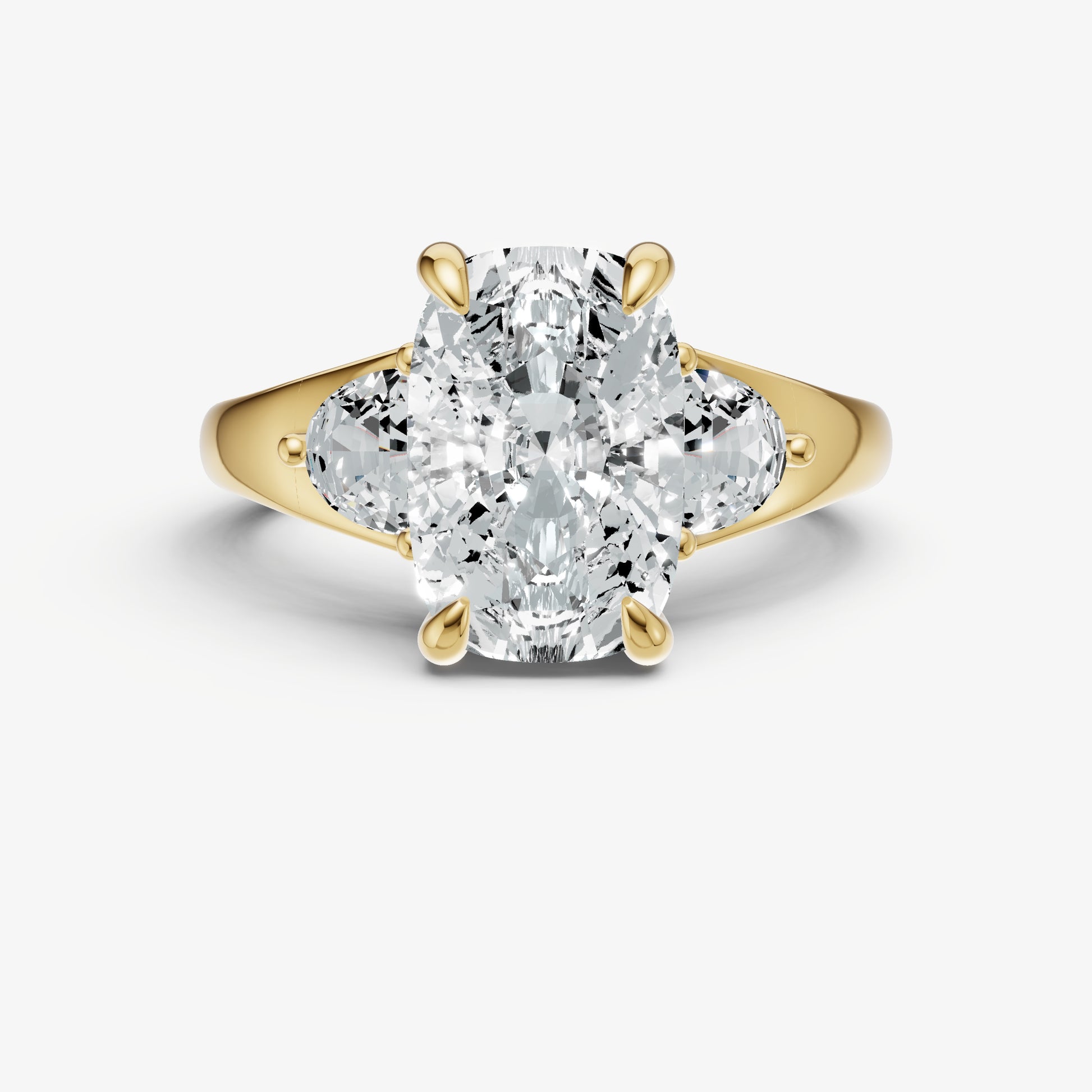 Elongated Cushion Engagement Ring with Half Moon Side Diamonds