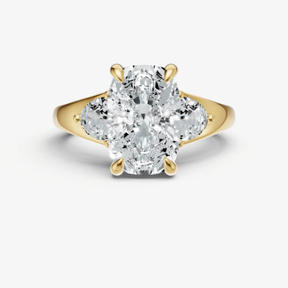 Elongated Cushion Engagement Ring with Half Moon Side Diamonds