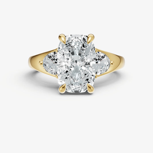 Elongated Cushion Engagement Ring with Half Moon Side Diamonds