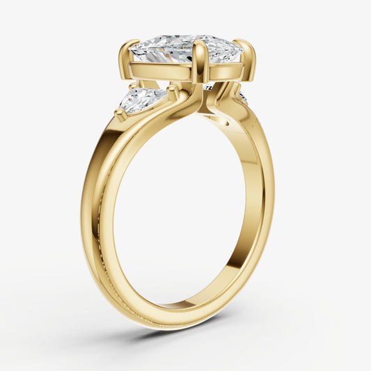 Elongated Cushion Engagement Ring with Half Moon Side Diamonds