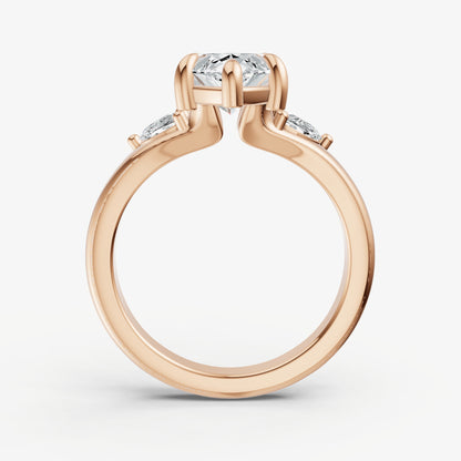 Marquise Engagement Ring with Half Moon Side Diamonds