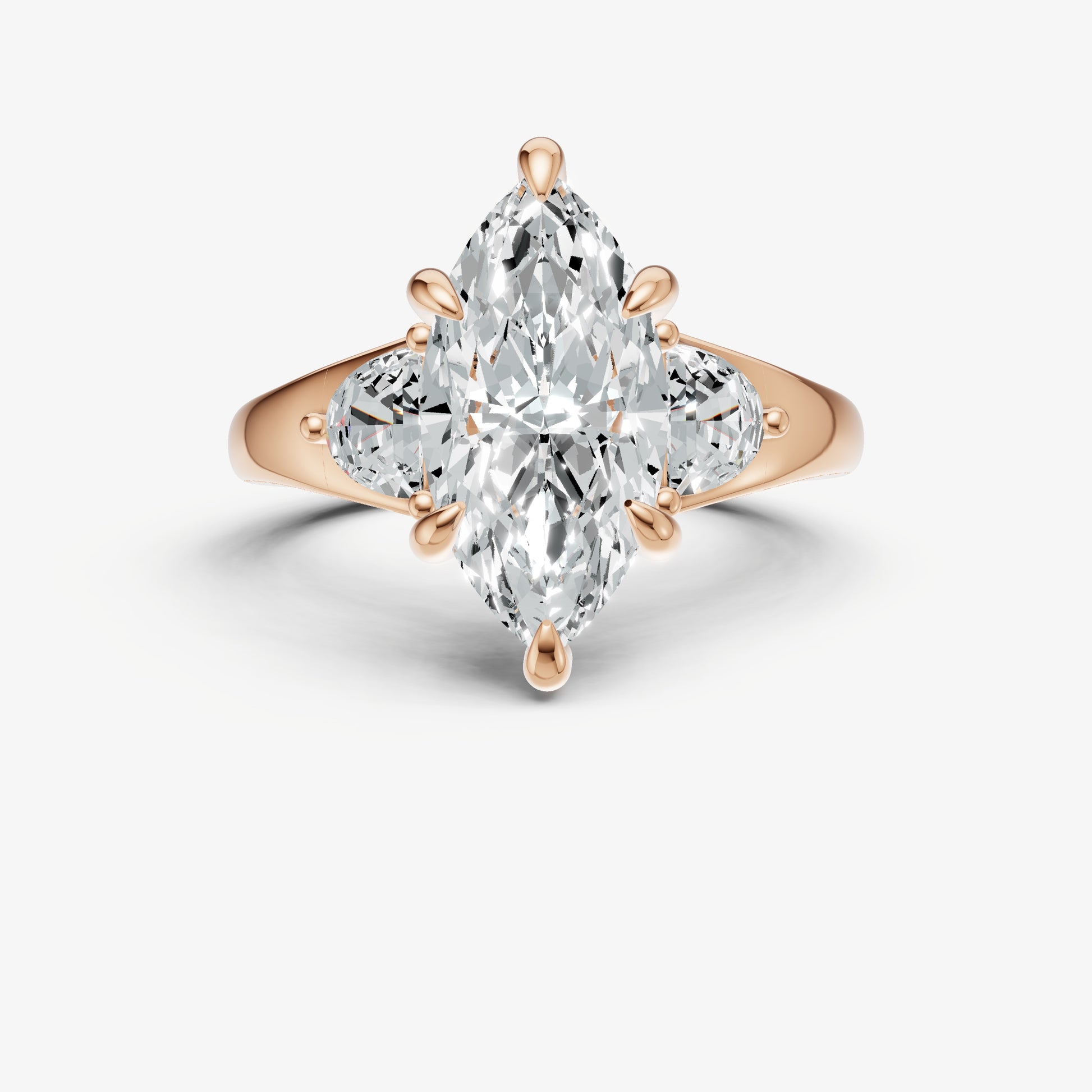 Marquise Engagement Ring with Half Moon Side Diamonds