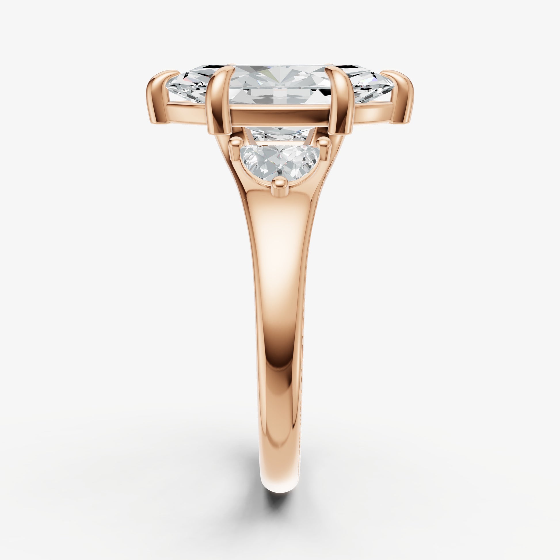 Marquise Engagement Ring with Half Moon Side Diamonds