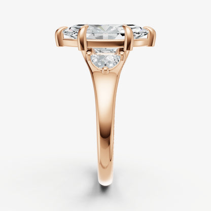 Marquise Engagement Ring with Half Moon Side Diamonds