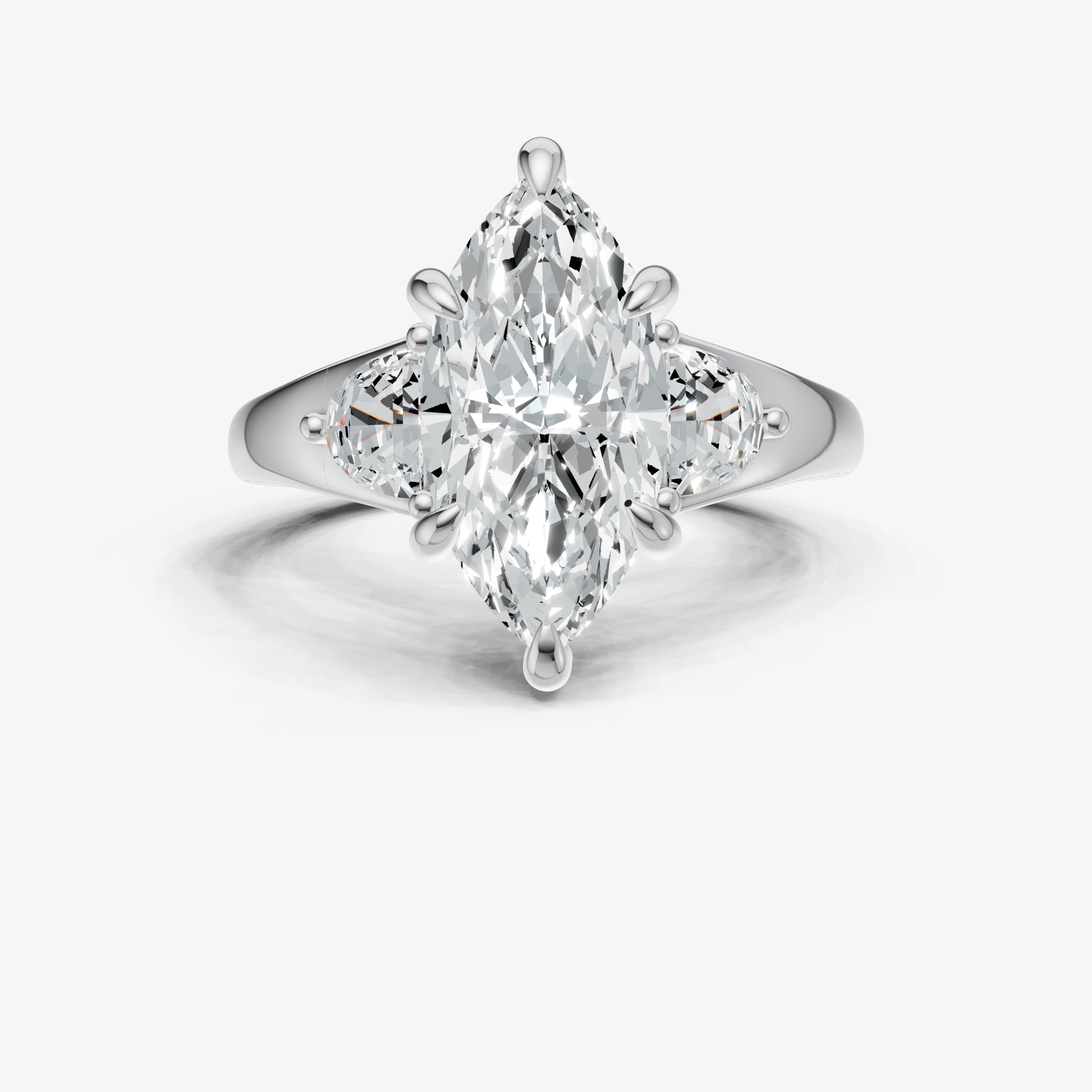 Marquise Engagement Ring with Half Moon Side Diamonds