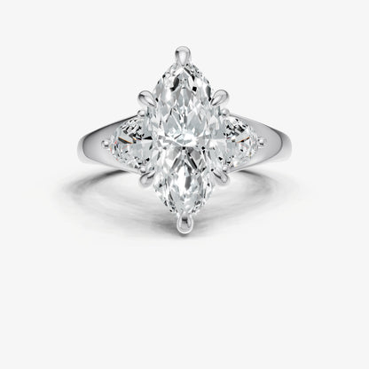 Marquise Engagement Ring with Half Moon Side Diamonds