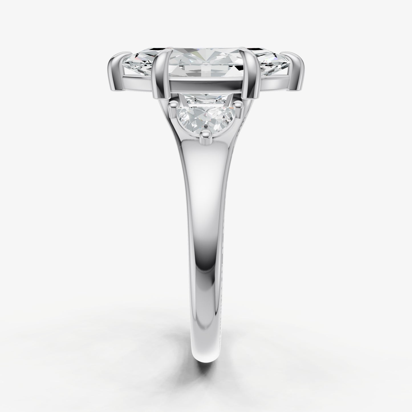 Marquise Engagement Ring with Half Moon Side Diamonds
