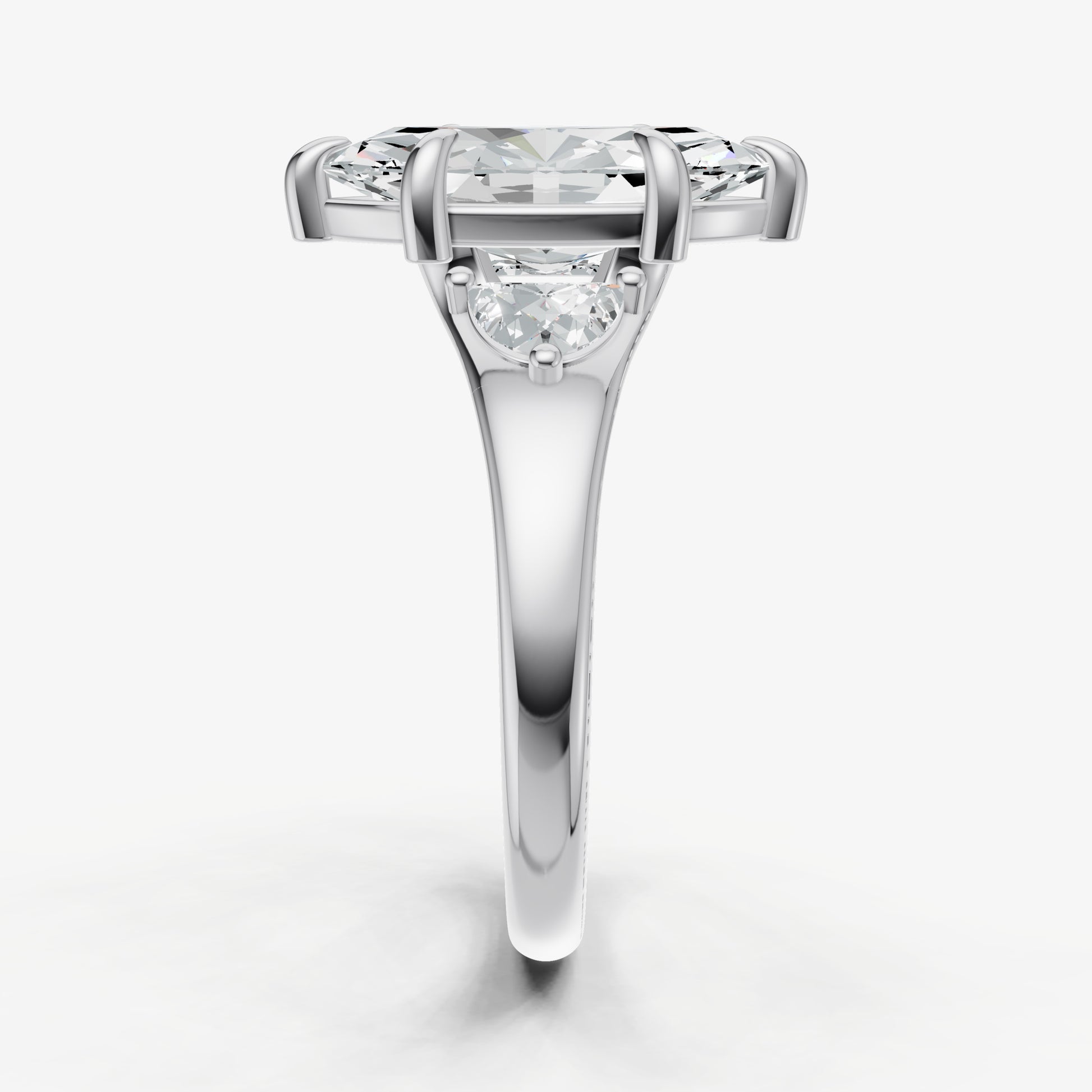 Marquise Engagement Ring with Half Moon Side Diamonds