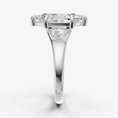 Marquise Engagement Ring with Half Moon Side Diamonds