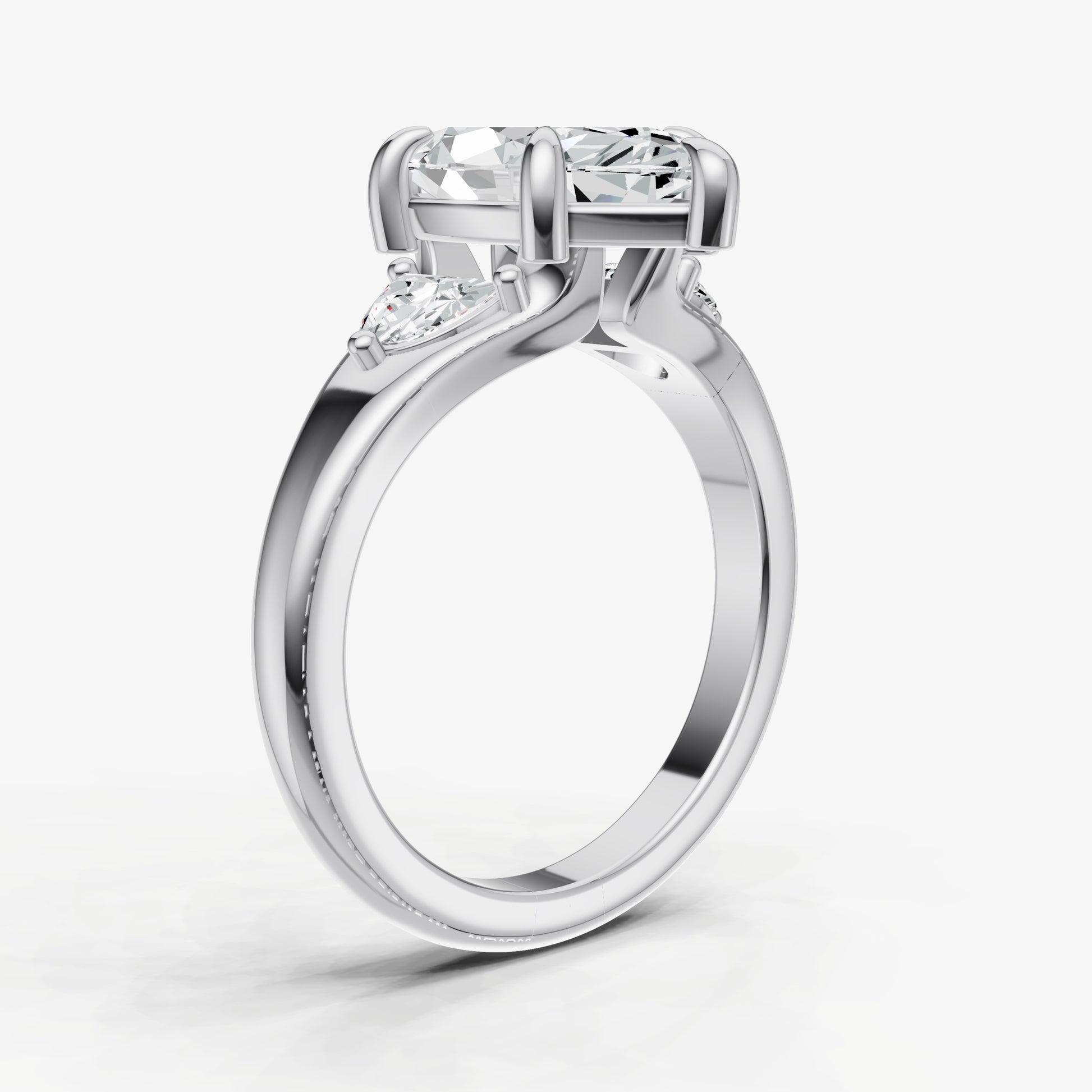 Marquise Engagement Ring with Half Moon Side Diamonds