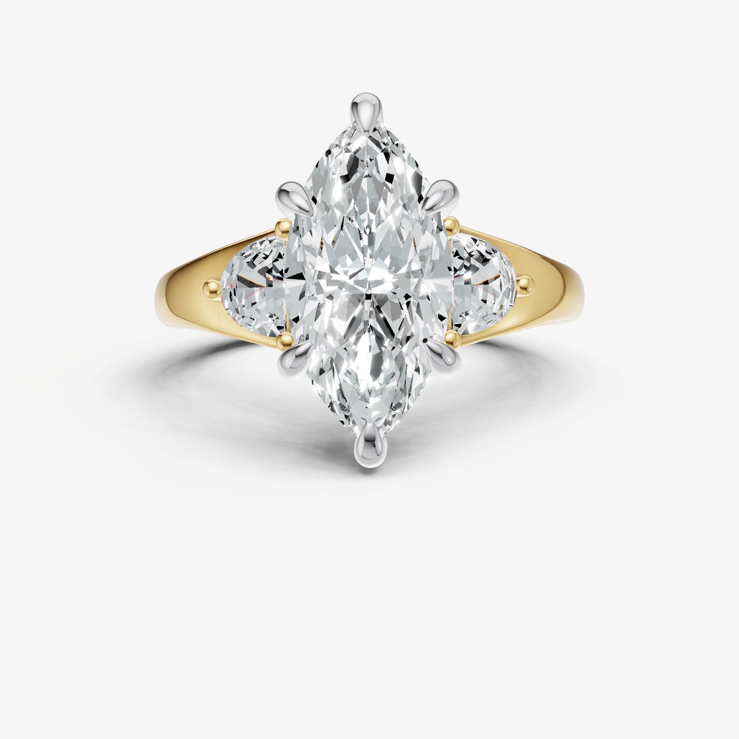 Marquise Engagement Ring with Half Moon Side Diamonds