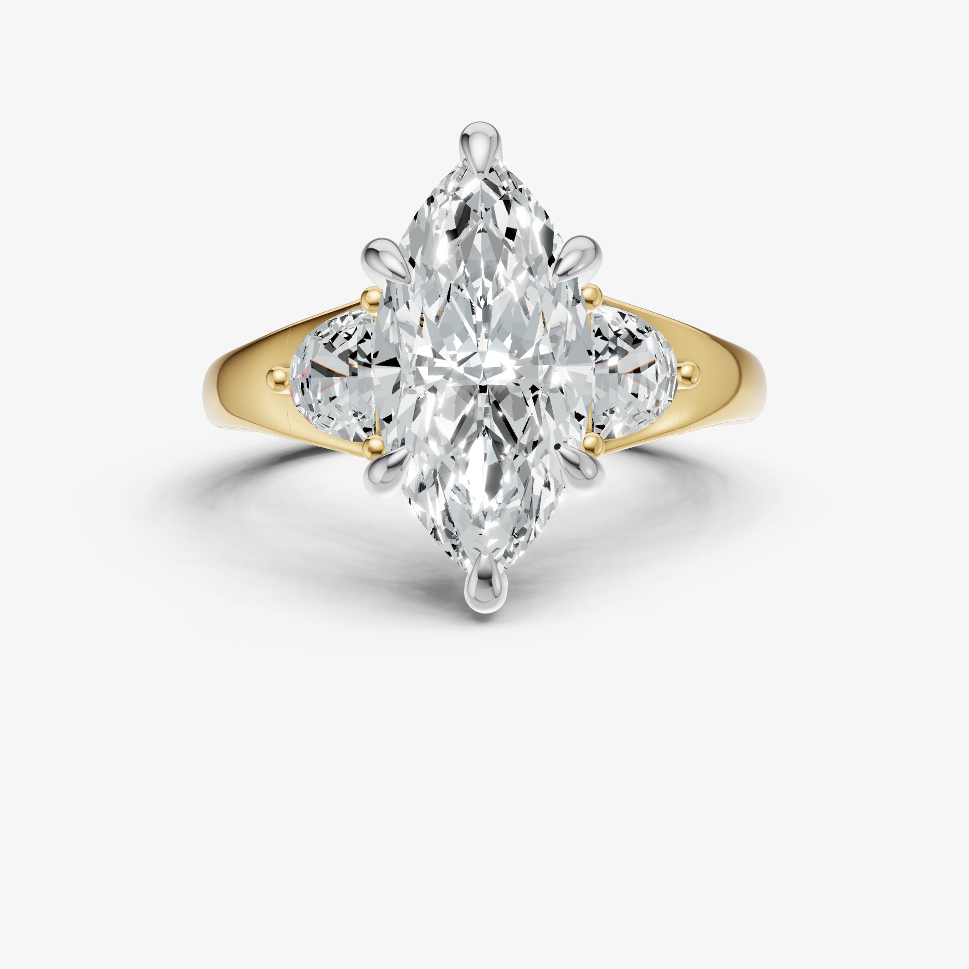 Marquise Engagement Ring with Half Moon Side Diamonds