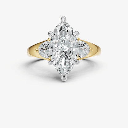 Marquise Engagement Ring with Half Moon Side Diamonds