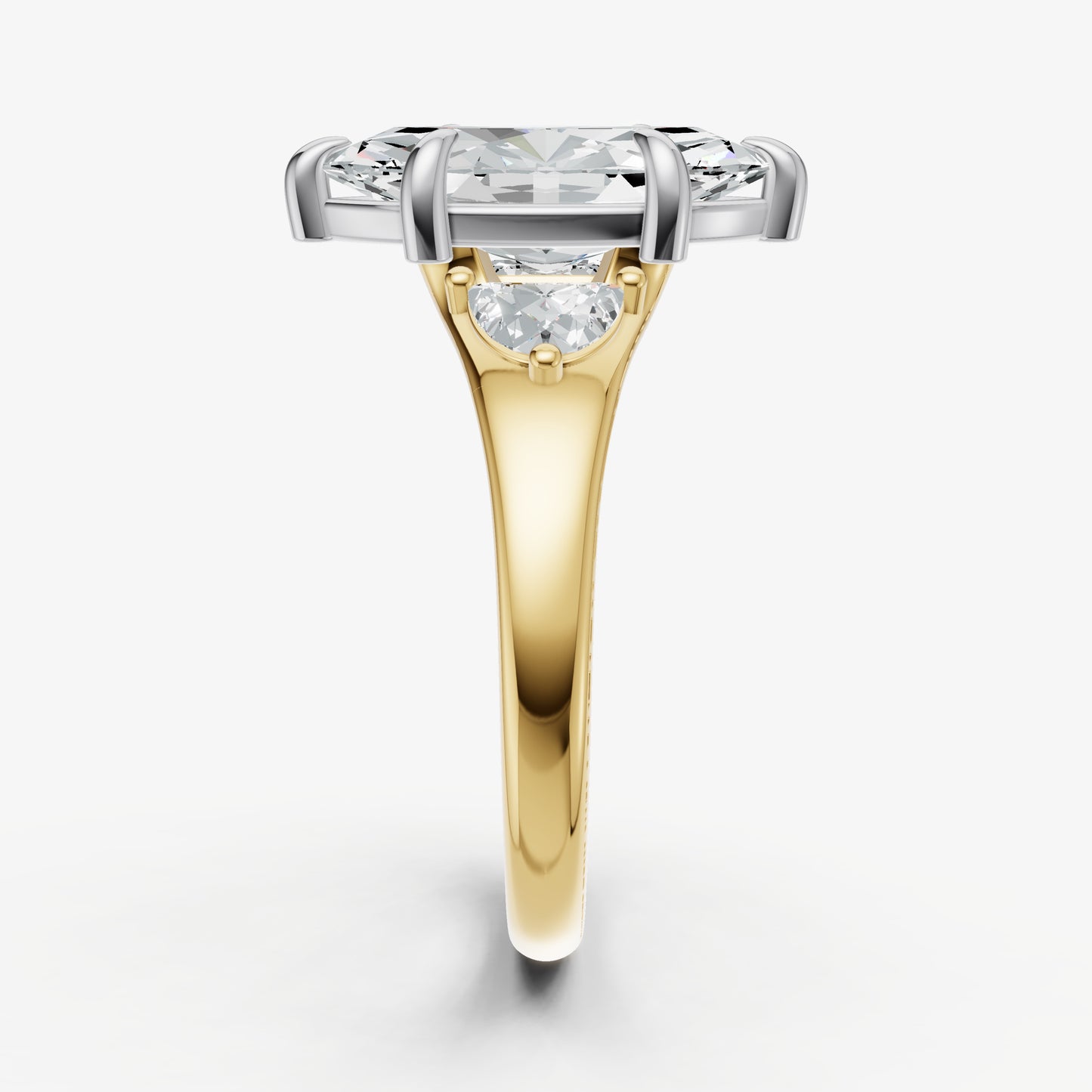 Marquise Engagement Ring with Half Moon Side Diamonds