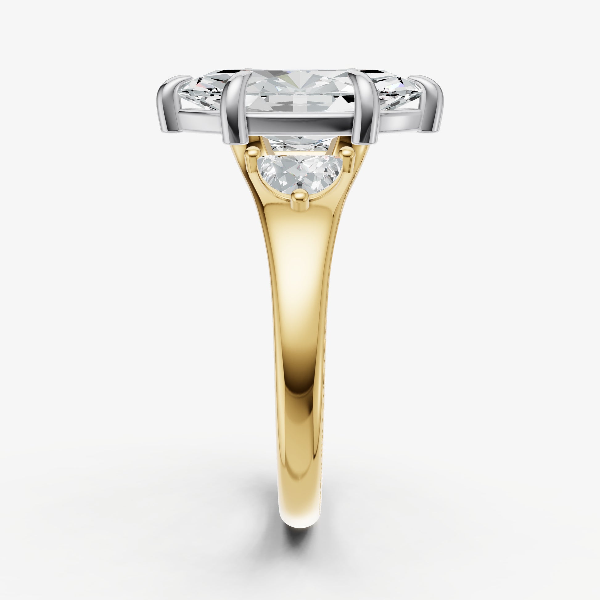 Marquise Engagement Ring with Half Moon Side Diamonds