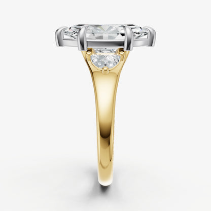 Marquise Engagement Ring with Half Moon Side Diamonds