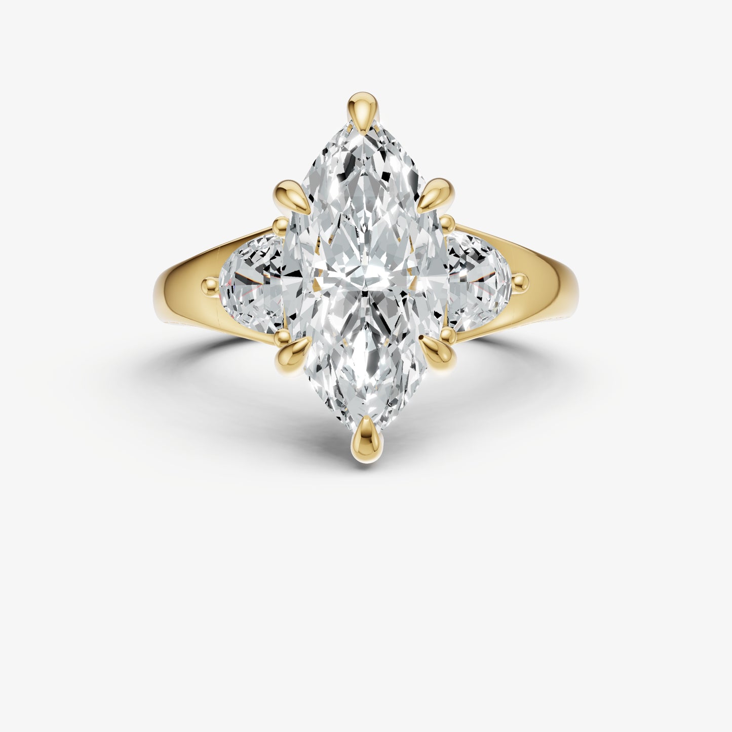 Marquise Engagement Ring with Half Moon Side Diamonds