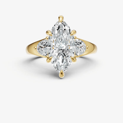 Marquise Engagement Ring with Half Moon Side Diamonds