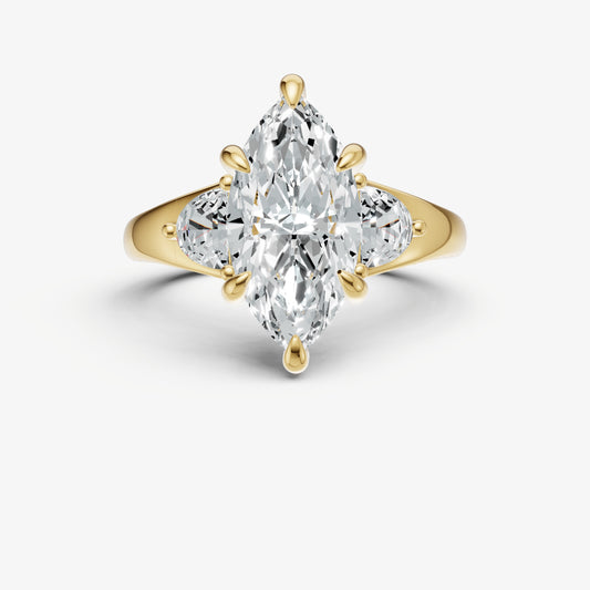 Marquise Engagement Ring with Half Moon Side Diamonds