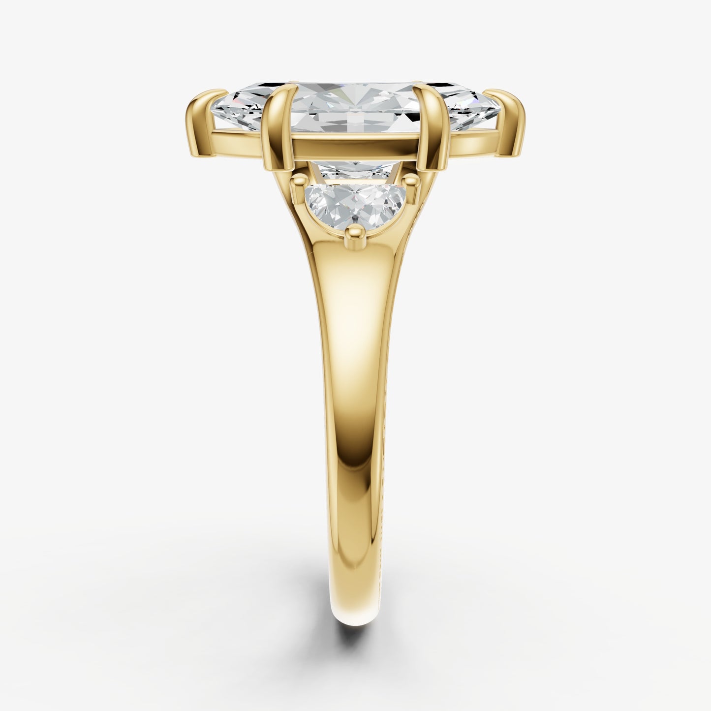 Marquise Engagement Ring with Half Moon Side Diamonds