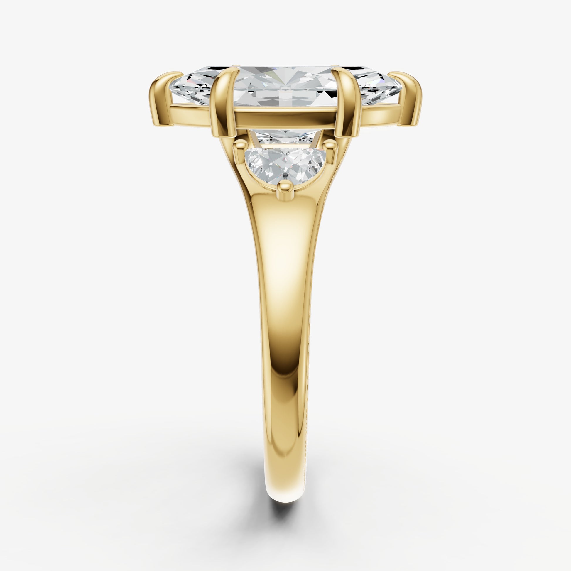 Marquise Engagement Ring with Half Moon Side Diamonds