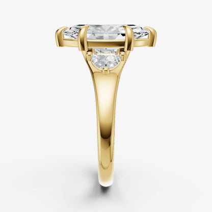 Marquise Engagement Ring with Half Moon Side Diamonds