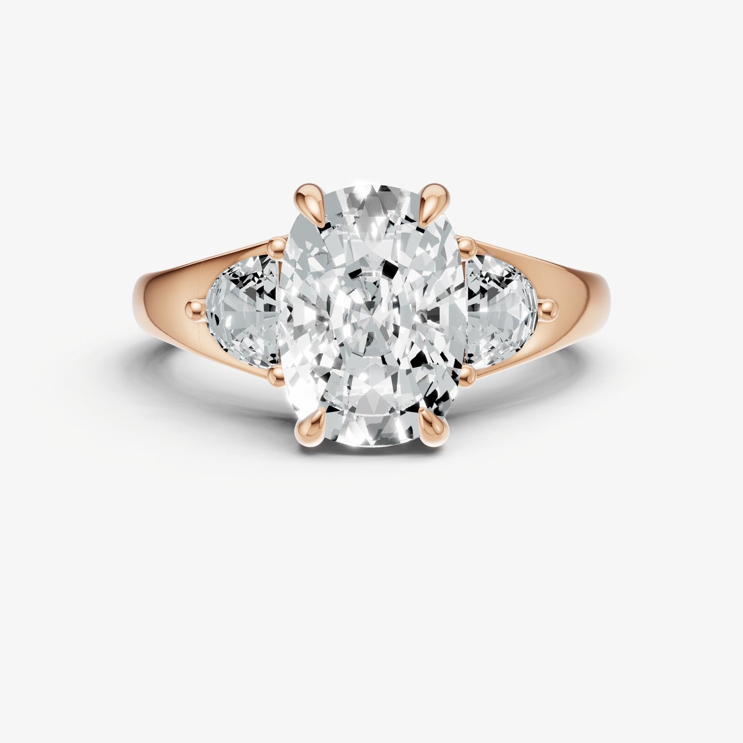 Old Miner Engagement Ring with Half Moon Side Diamonds