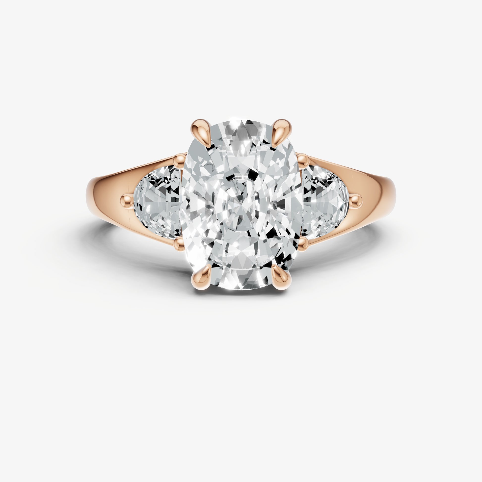 Old Miner Engagement Ring with Half Moon Side Diamonds