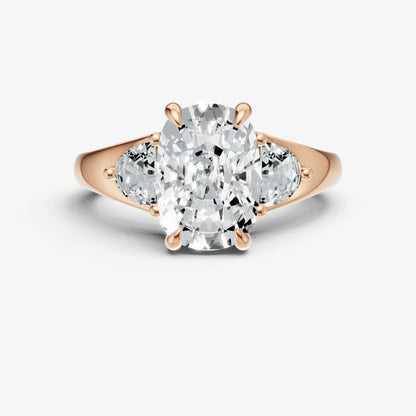 Old Miner Engagement Ring with Half Moon Side Diamonds