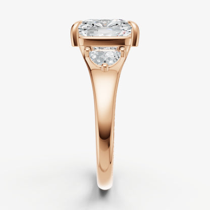 Old Miner Engagement Ring with Half Moon Side Diamonds