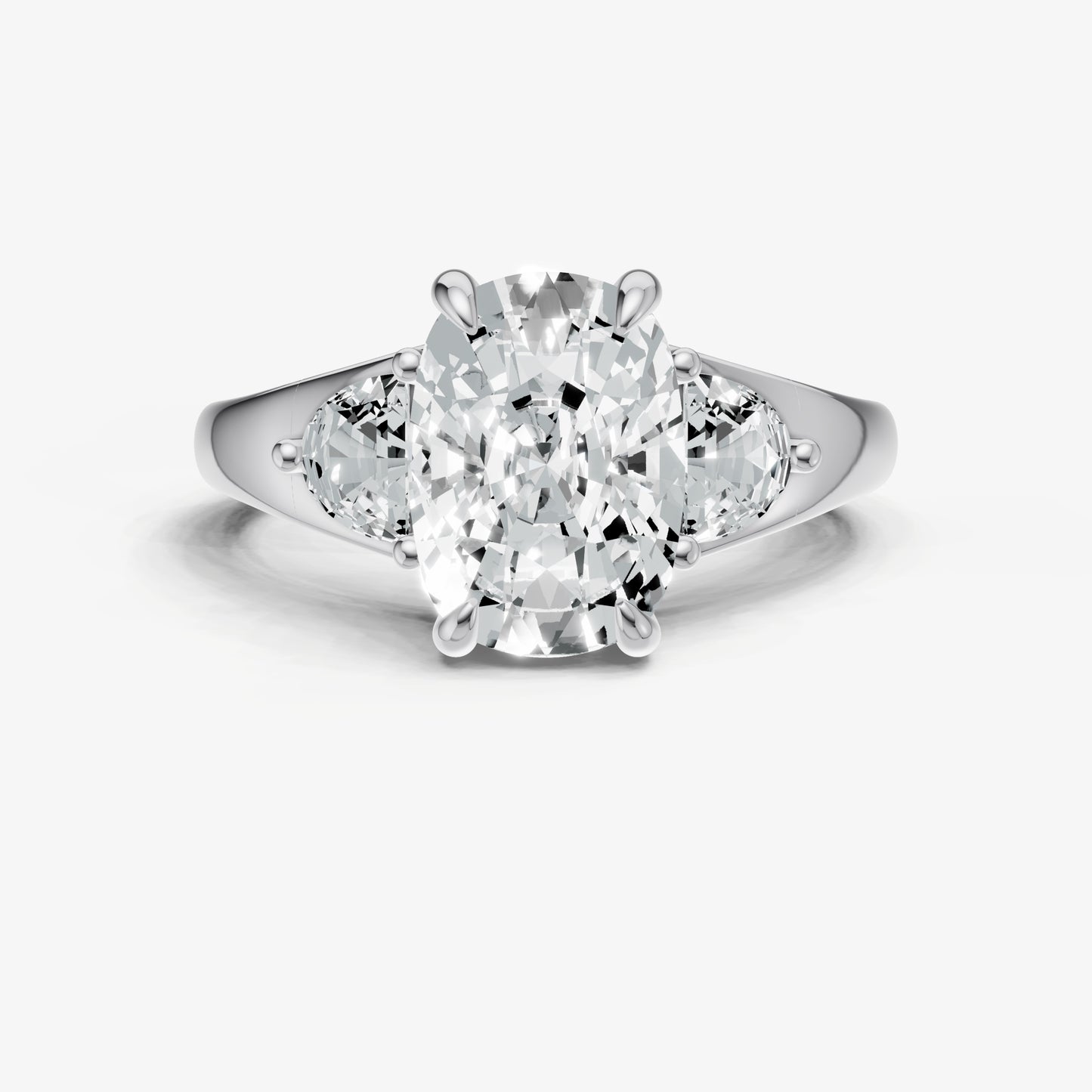 Old Miner Engagement Ring with Half Moon Side Diamonds
