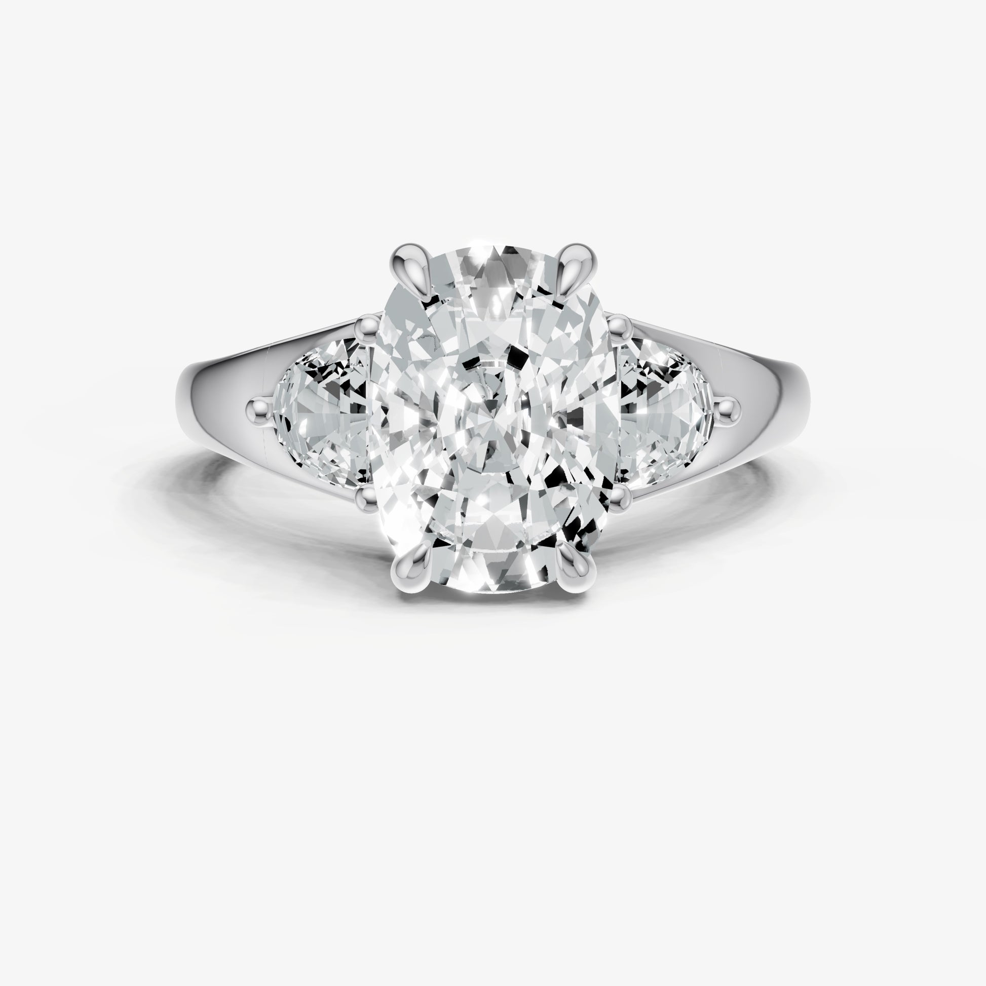 Old Miner Engagement Ring with Half Moon Side Diamonds