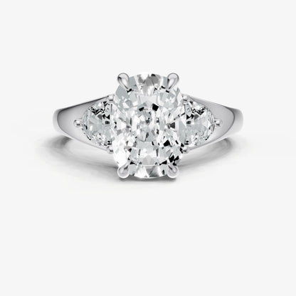 Old Miner Engagement Ring with Half Moon Side Diamonds