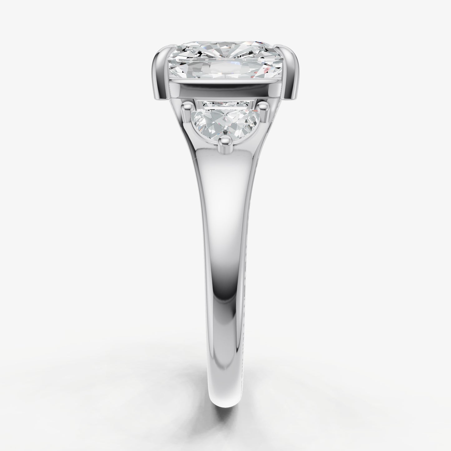 Old Miner Engagement Ring with Half Moon Side Diamonds