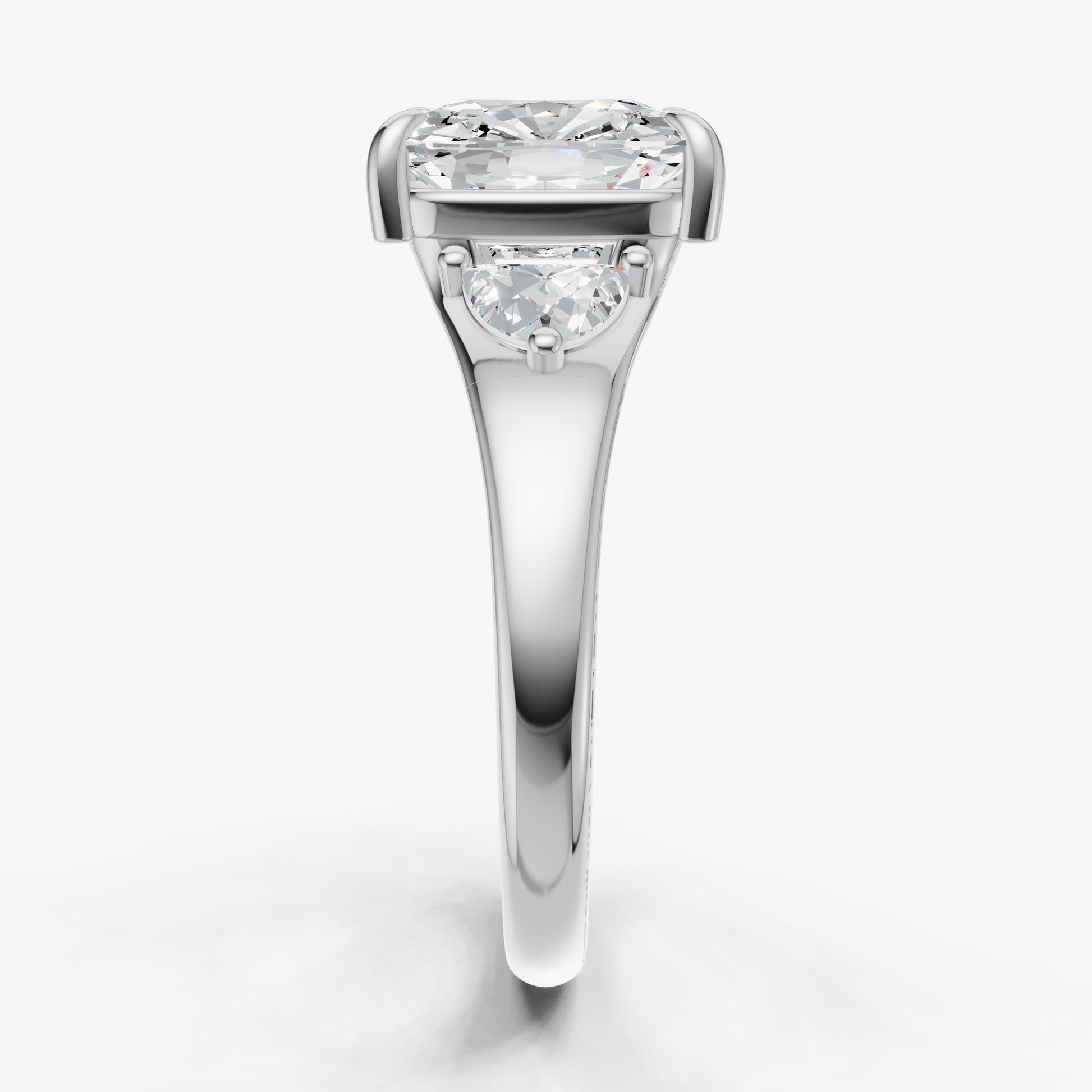 Old Miner Engagement Ring with Half Moon Side Diamonds