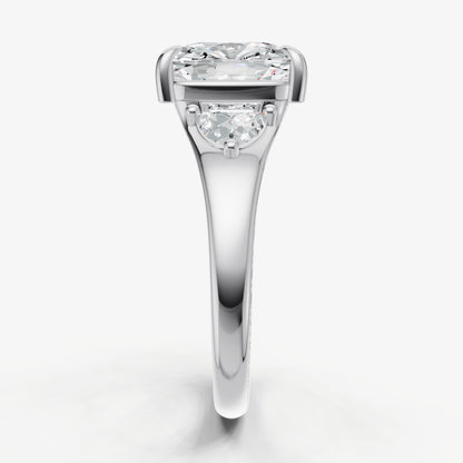 Old Miner Engagement Ring with Half Moon Side Diamonds