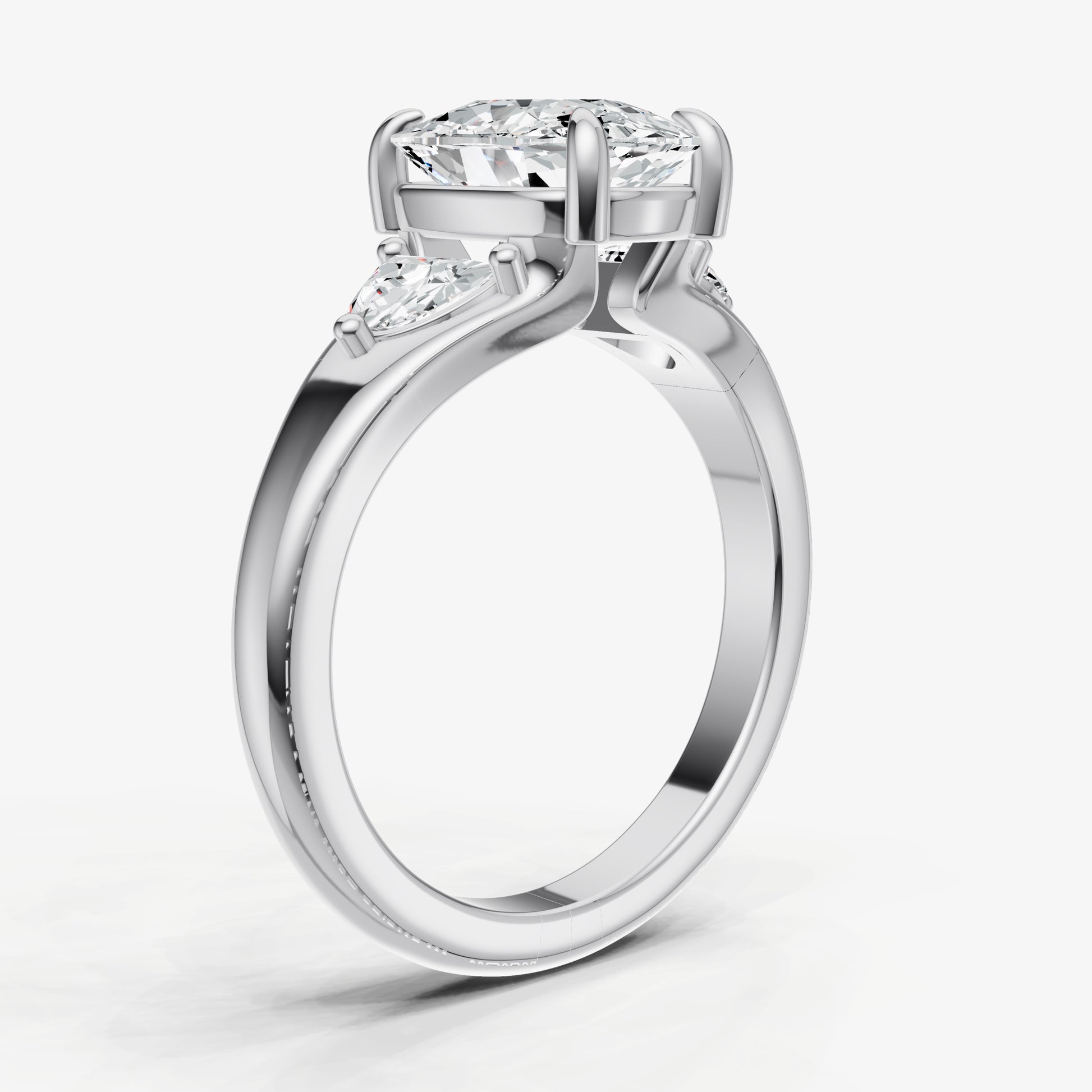 Old Miner Engagement Ring with Half Moon Side Diamonds