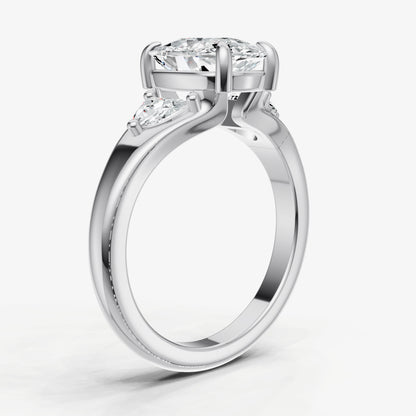 Old Miner Engagement Ring with Half Moon Side Diamonds