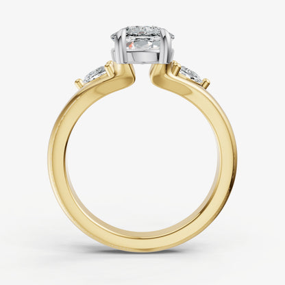 Old Miner Engagement Ring with Half Moon Side Diamonds
