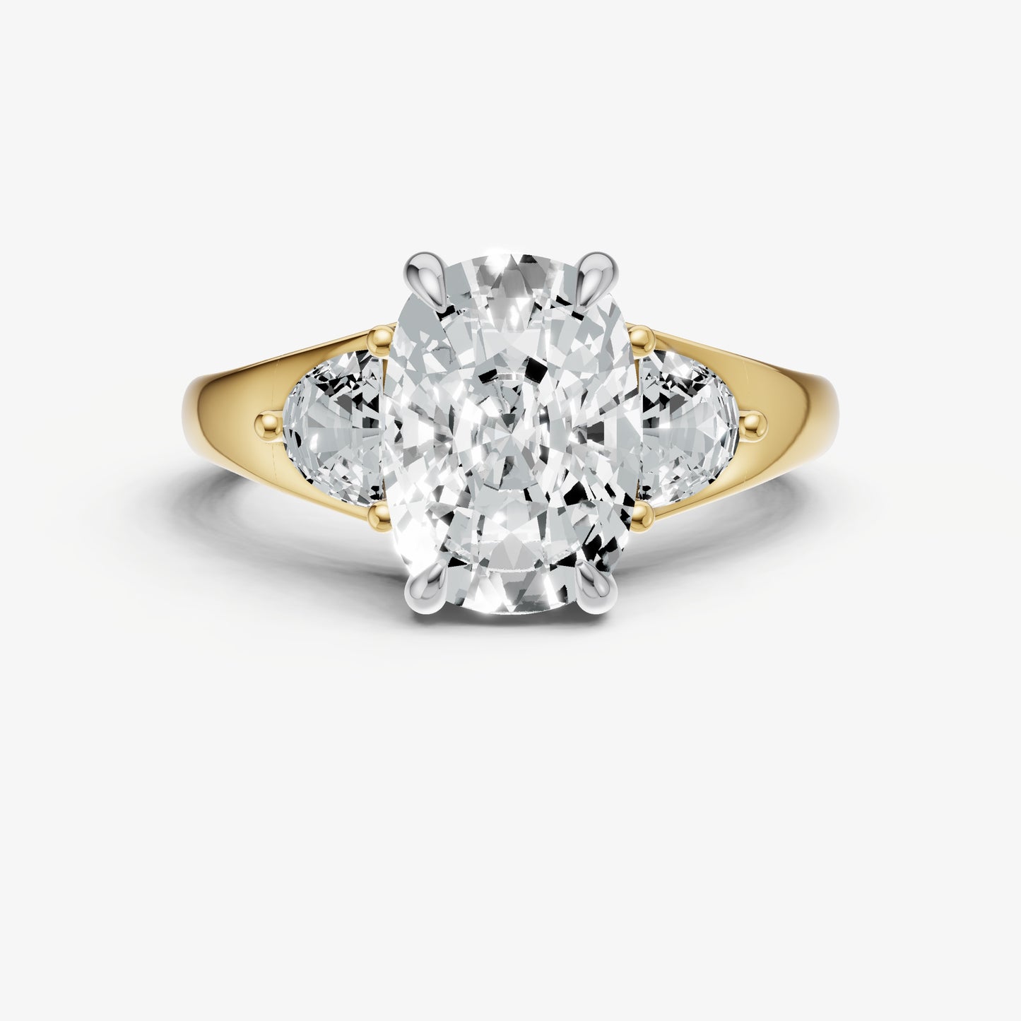 Old Miner Engagement Ring with Half Moon Side Diamonds